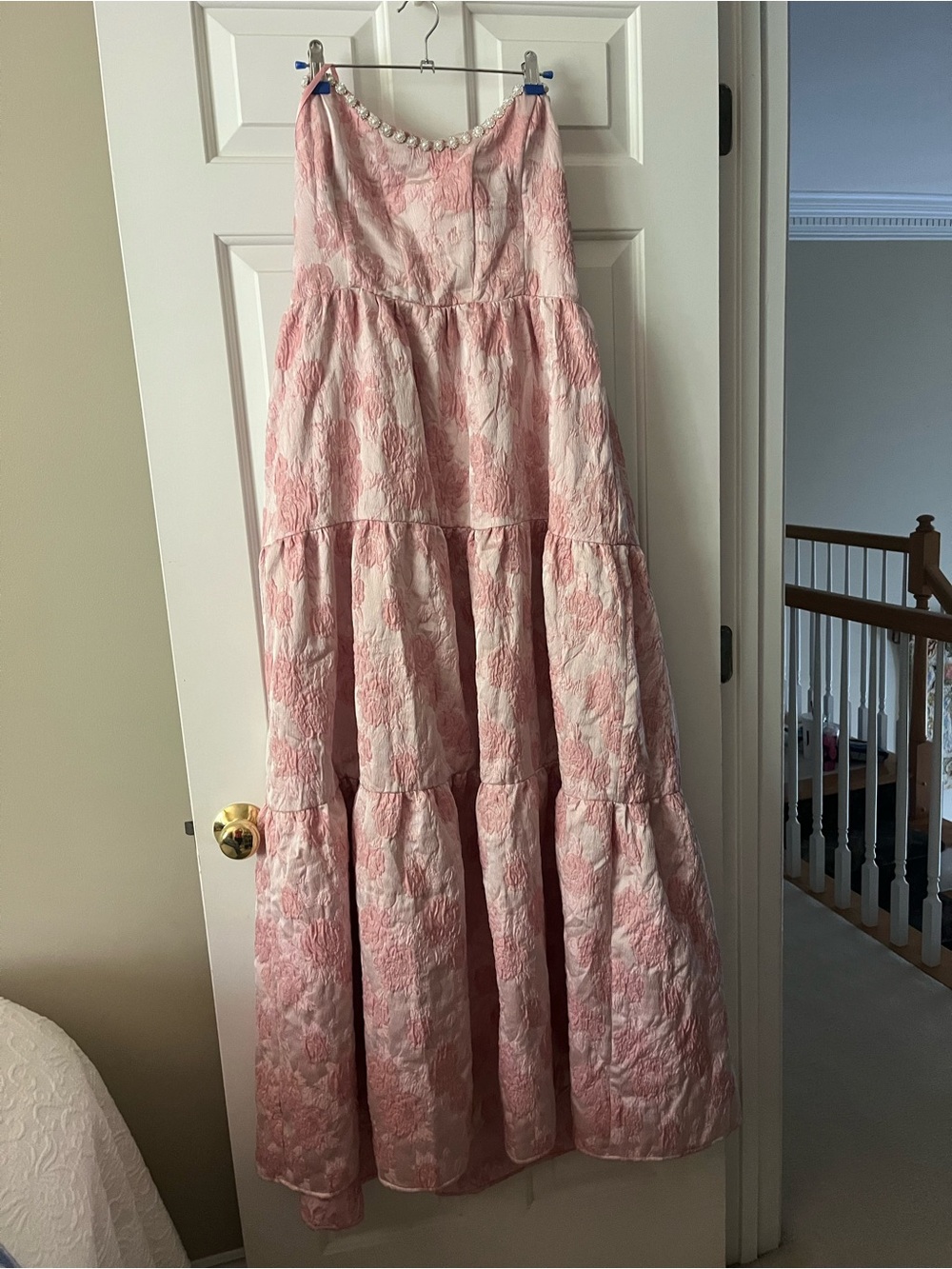 Altar'd State Pink Strapless Tiered Floral Jacquard Dress. NWT